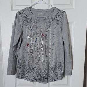 Northern Reflections Gray Long Sleeve Tee with Nature Print